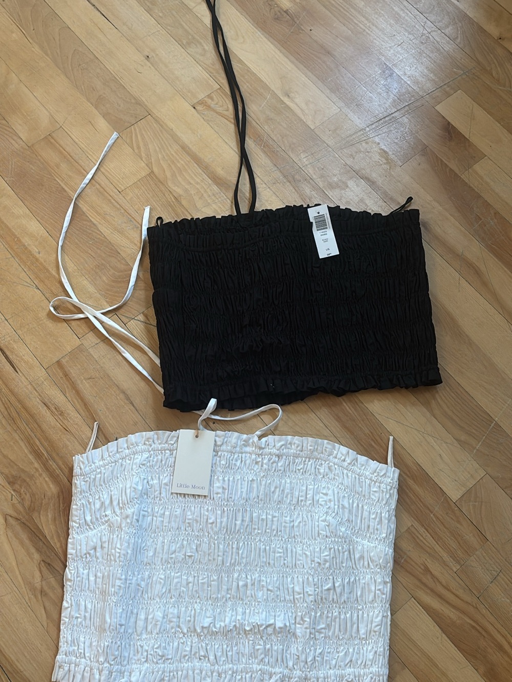 Aritzia Black and White Smocked Halter Tube Tops (DUO PACK)
